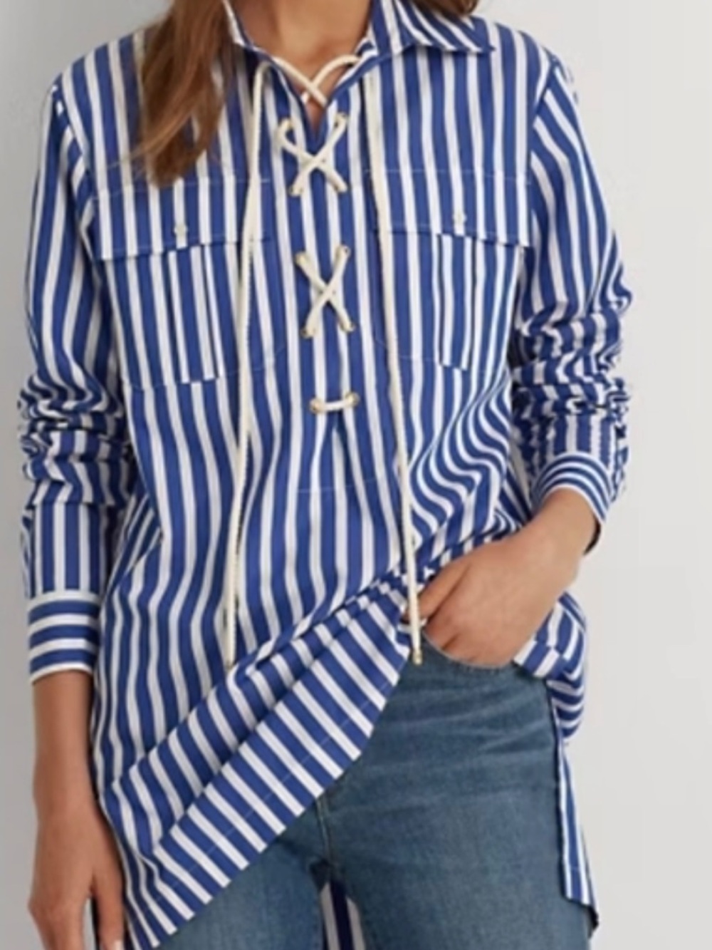 Lauren Ralph Lauren Blue and White Striped Button Down Shirt Nautical Rope XL